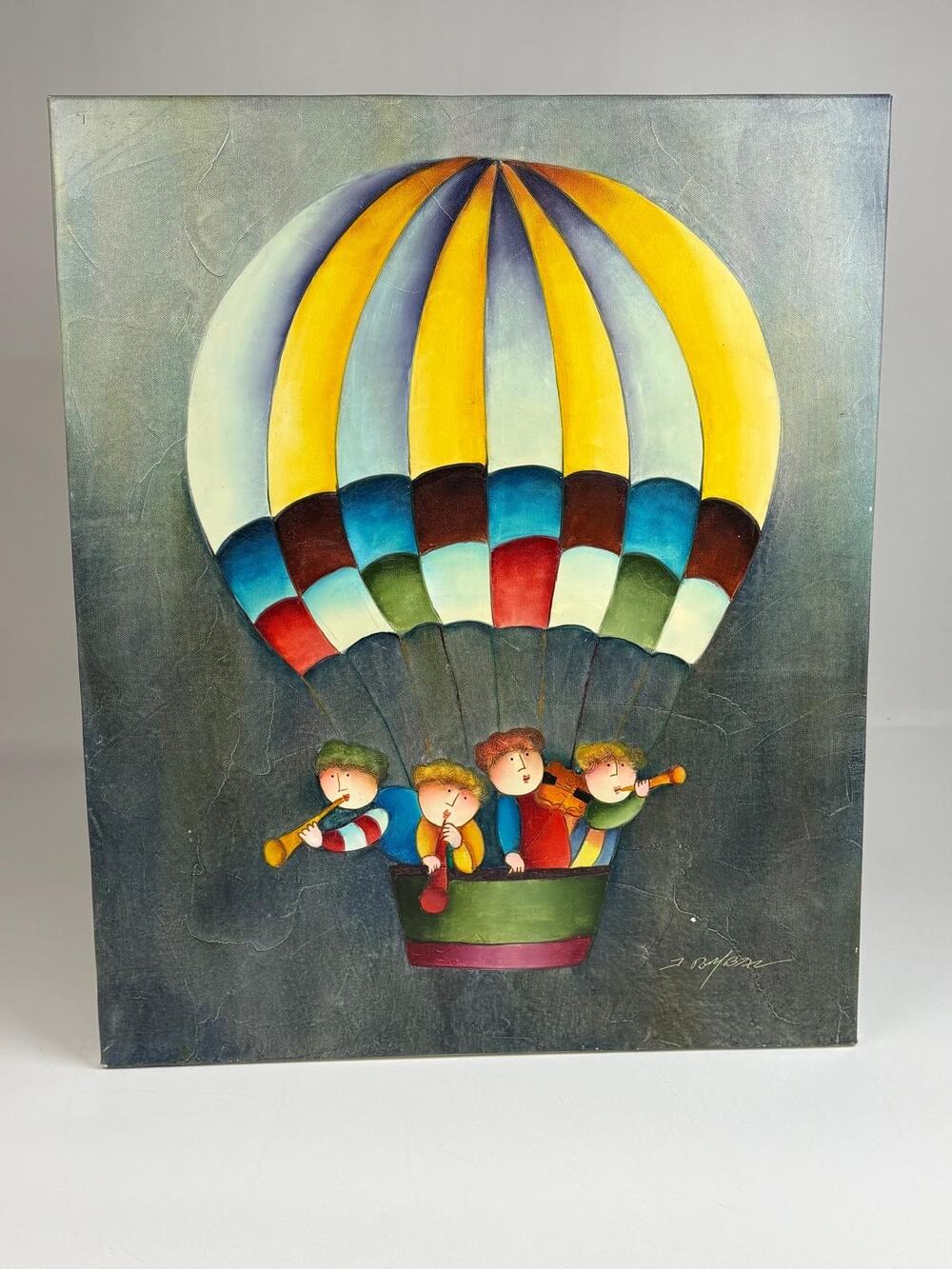 Joyce Roybal Oil Painting on Canvas Musicians Hot Air Balloon Signed 24x20
